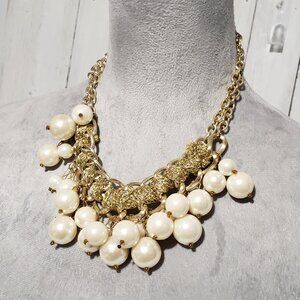 Gold Pearl Chunky Cluster Necklace 18" Glam Y2K Cocktail Baroque Boho Statement